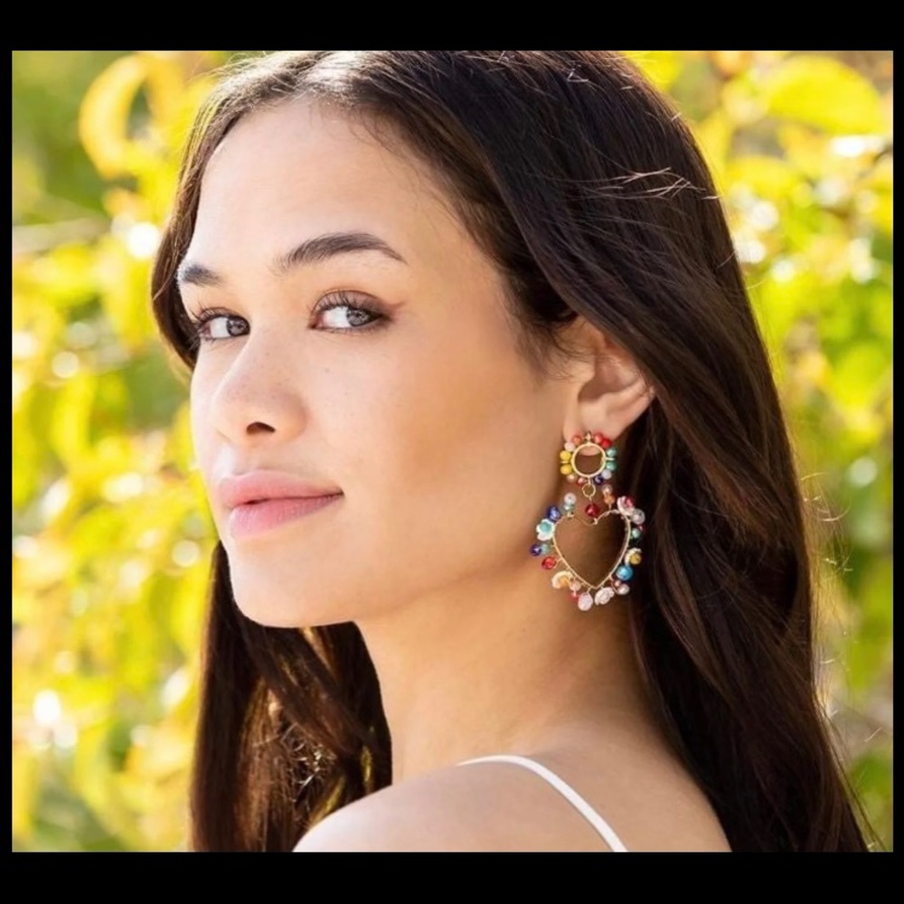 GORGEOUS COLORFUL HEART EARRINGS - Picture 2 of 2